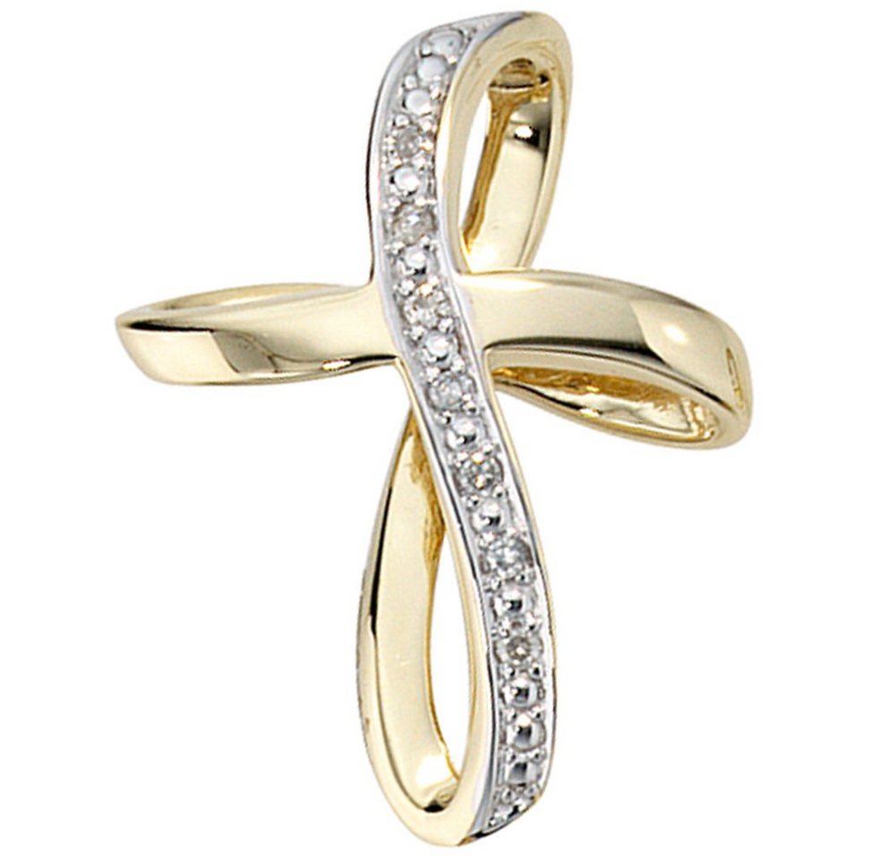 Schmuck Krone Kettenanhänger Anhänger Kreuz, 7 Brillanten, 585 Gelbgold, Gold 585 Schmuck Krone Kettenanhänger Anhänger Kreuz, 7 Brillanten, 585 Gelbgold, Gold 585 von Schmuck Krone