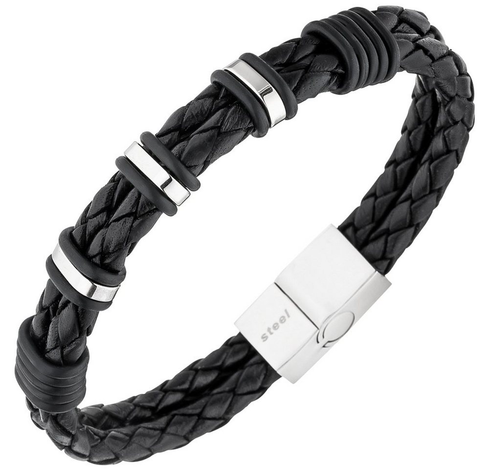 Schmuck Krone Lederarmband Armband Armschmuck für Herren 2-reihig Leder schwarz mit Edelstahl 21cm von Schmuck Krone