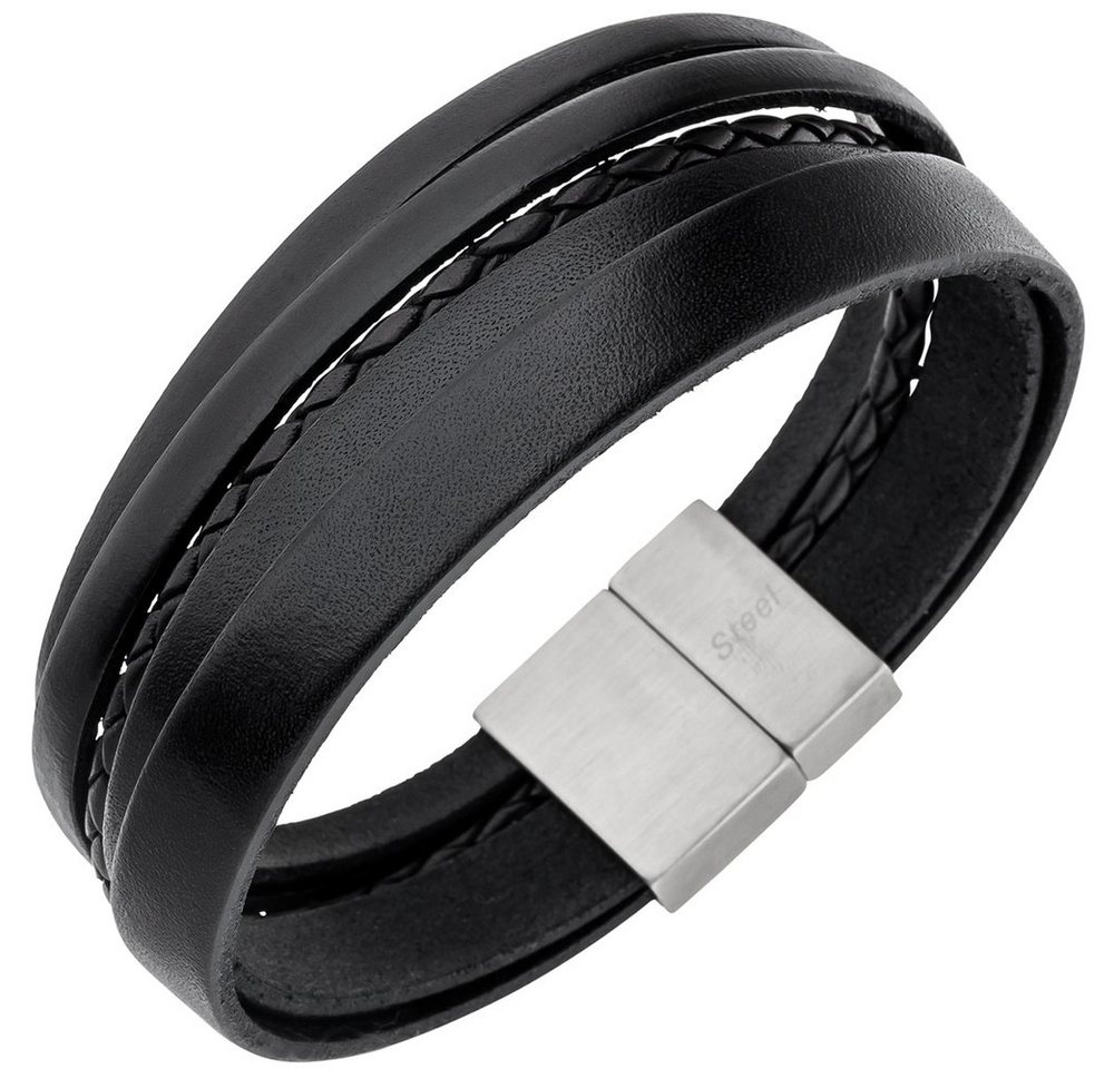 Schmuck Krone Lederarmband Armband Armschmuck für Herren 5-reihig Leder schwarz geflochten Edelstahl 21cm von Schmuck Krone