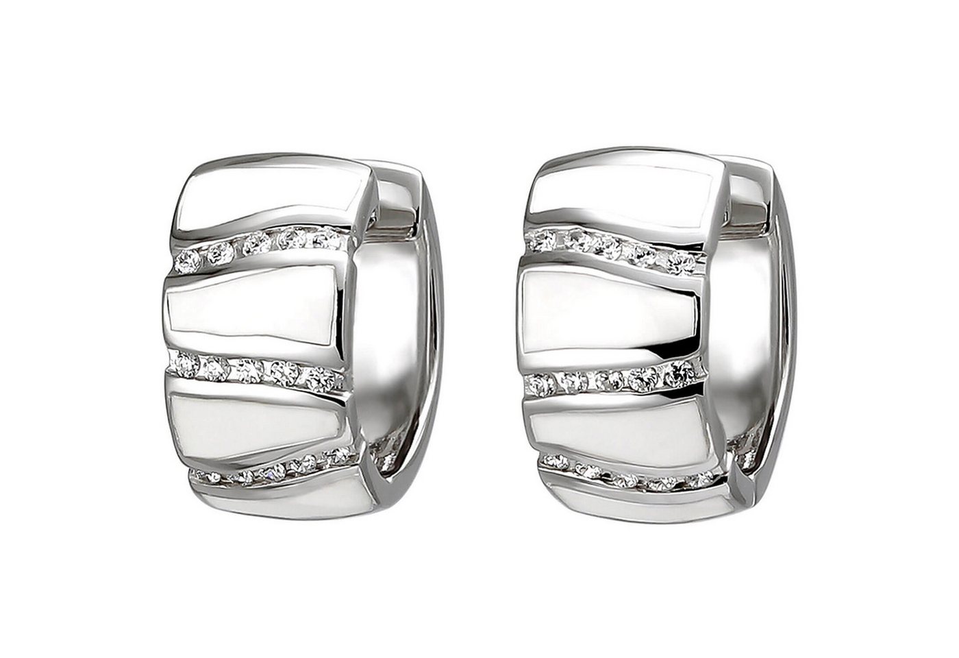 Schmuck Krone Paar Creolen Creolen aus 925 Silber mit 30 Zirkonia & weiße Emaille, Silber 925 Schmuck Krone Paar Creolen Creolen aus 925 Silber mit 30 Zirkonia & weiße Emaille, Silber 925 von Schmuck Krone