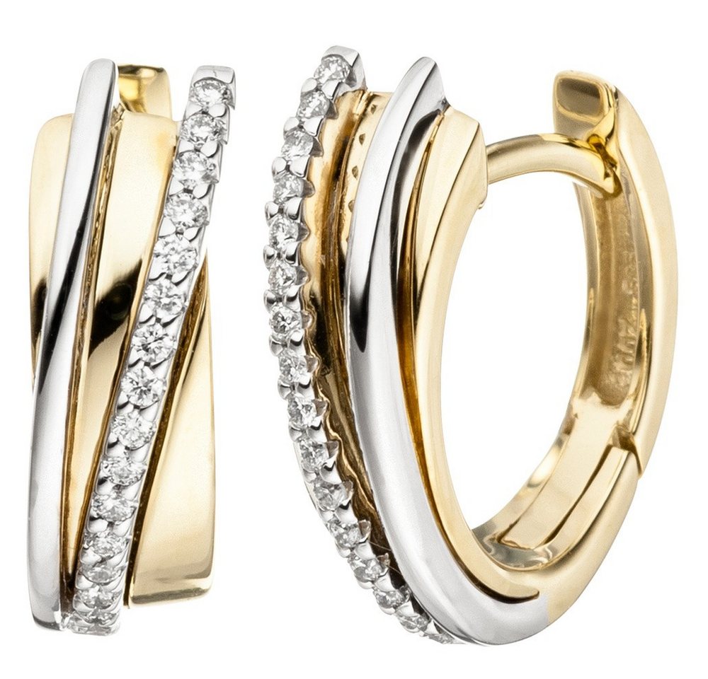 Schmuck Krone Paar Creolen Creolen mit 32 Brillanten, 585 Gold bicolor, Gold 585 von Schmuck Krone