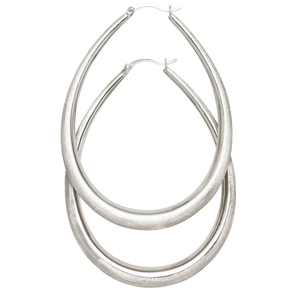 Schmuck Krone Paar Creolen Große XXL Creolen 65,1mm Ohrringe Ohrschmuck aus 925 Silber mattiert oval, Silber 925 von Schmuck Krone