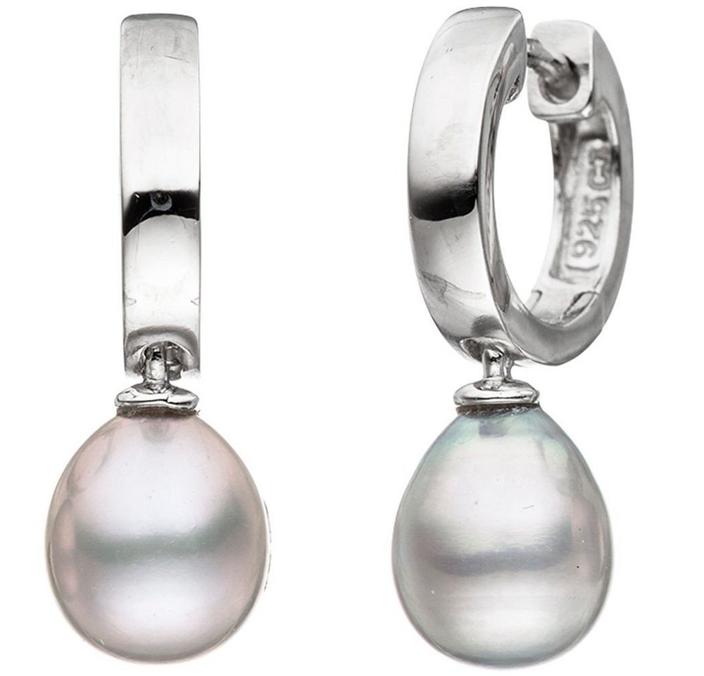 Schmuck Krone Paar Creolen Ohrhänger, graue Süßwasser Perlen, 925 Silber, Silber 925 von Schmuck Krone