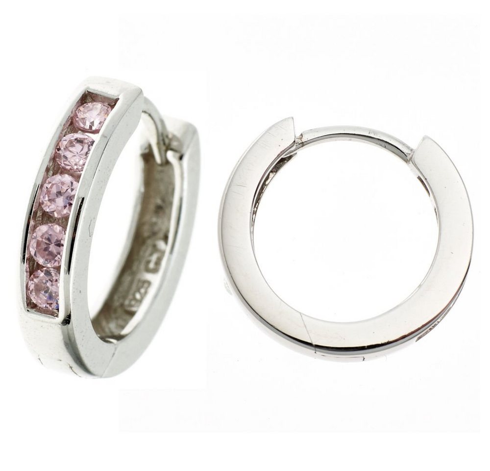 Schmuck Krone Paar Creolen Paar Creolen Creole Ohrringe 14,6mm 925 Silber 10 Zirkonia rose, Silber 925 von Schmuck Krone