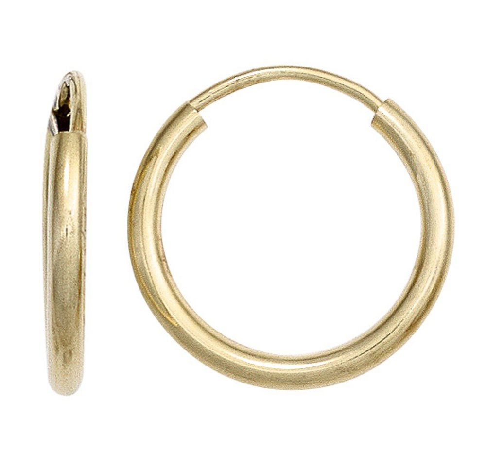 Schmuck Krone Paar Creolen Paar Ohrringe 15mm Creolen aus 585 Gold Gelbgold rund dünn Ohrschmuck Damen, Gold 585 von Schmuck Krone