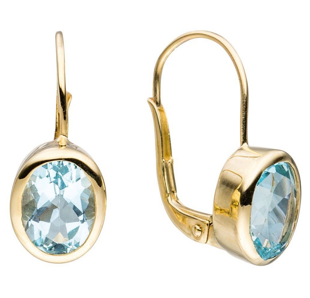 Schmuck Krone Paar Creolen Paar Ohrringe Ohrhänger Creolen Blautopas Topas hellblau 333 Gold Gelbgold, Gold 333 von Schmuck Krone