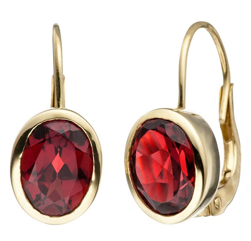 Schmuck Krone Paar Ohrhänger Boutons Granatohrringe Ohrhänger rote Granate in Ovalform 333 Gold Gelbgold, Gold 333 von Schmuck Krone