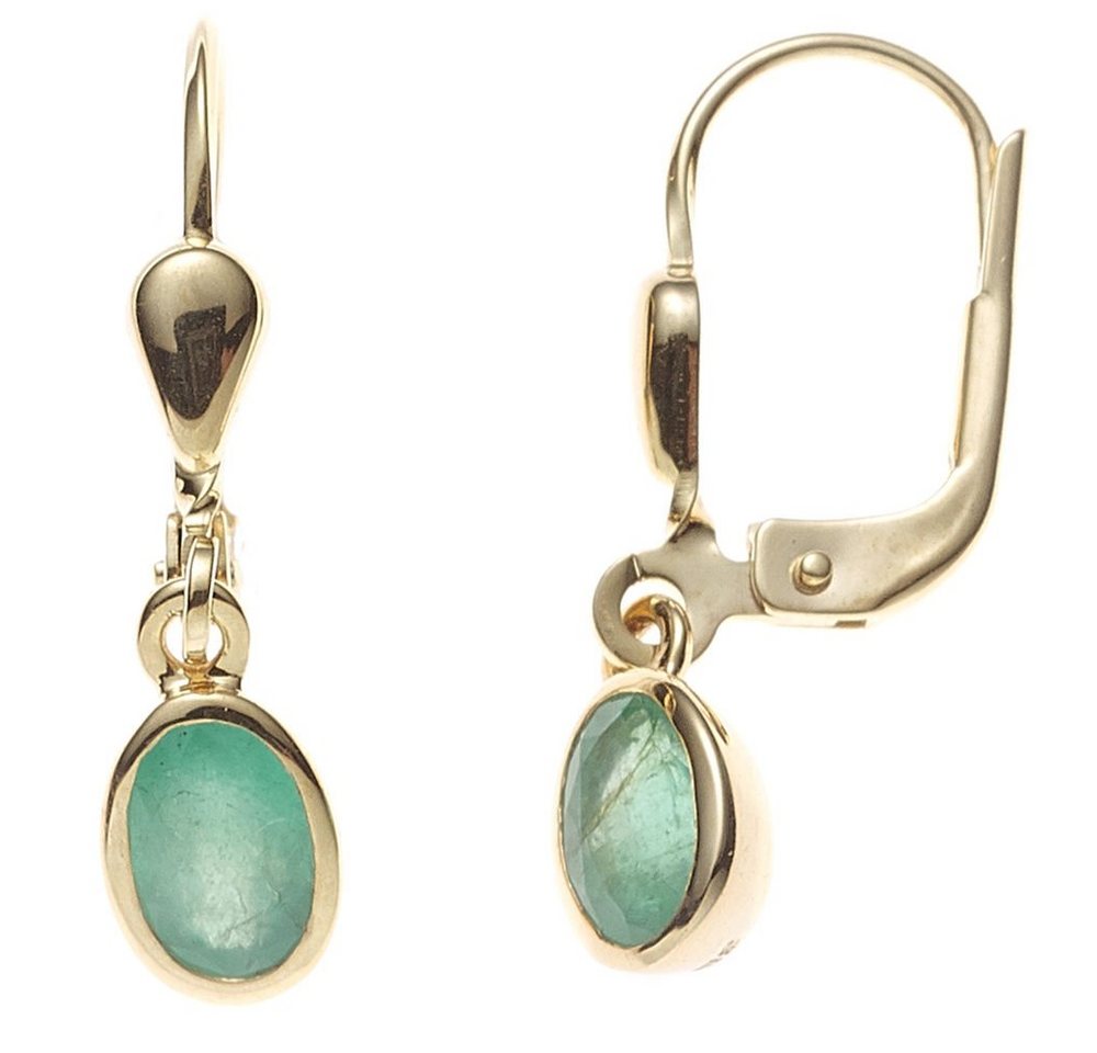 Schmuck Krone Paar Ohrhänger Boutons Ohrhänger Ohrringe aus 585 Gold Gelbgold Smaragd oval Damen, Gold 585 von Schmuck Krone