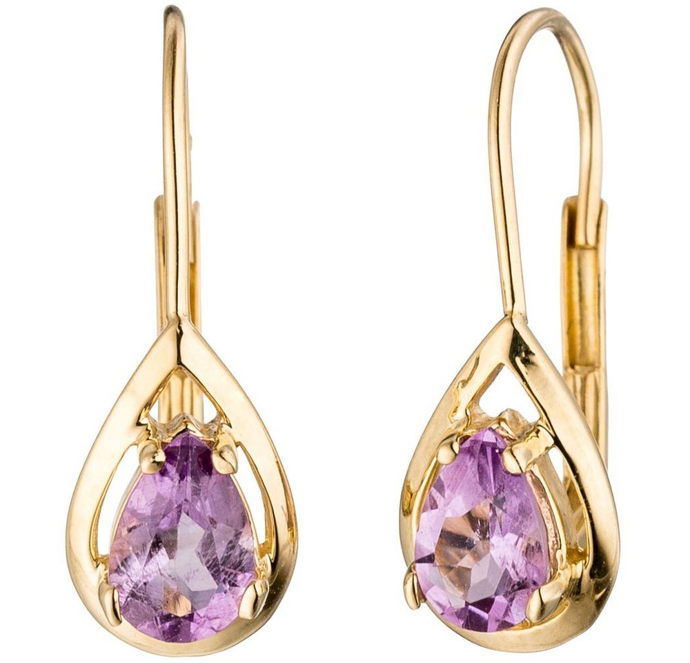 Schmuck Krone Paar Ohrhänger Boutons Ohrringe Amethyste hellviolett Tropfen 333 Gold Gelbgold Damen, Gold 333 von Schmuck Krone