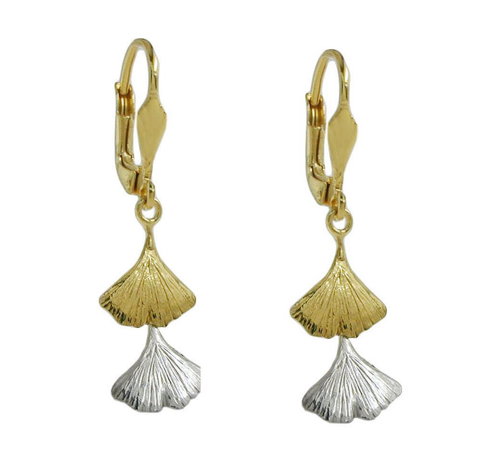 Schmuck Krone Paar Ohrhänger Brisur, Ginkgoblätter, 375 Gelbgold Weißgold, Gold 375 Schmuck Krone Paar Ohrhänger Brisur, Ginkgoblätter, 375 Gelbgold Weißgold, Gold 375 von Schmuck Krone