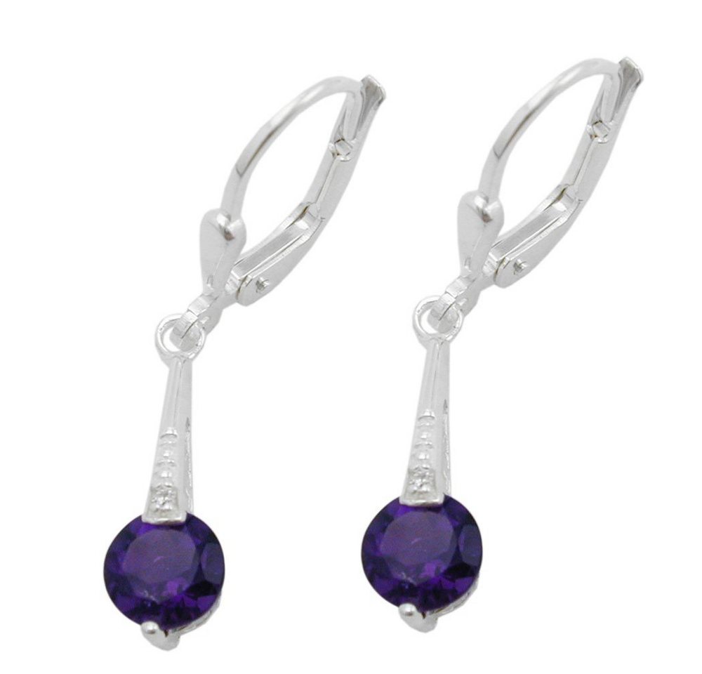 Schmuck Krone Paar Ohrhänger Brisur Ohrringe Ohrhänger mit Amethyst und Zirkonia 925 Silber Damen, Silber 925 von Schmuck Krone