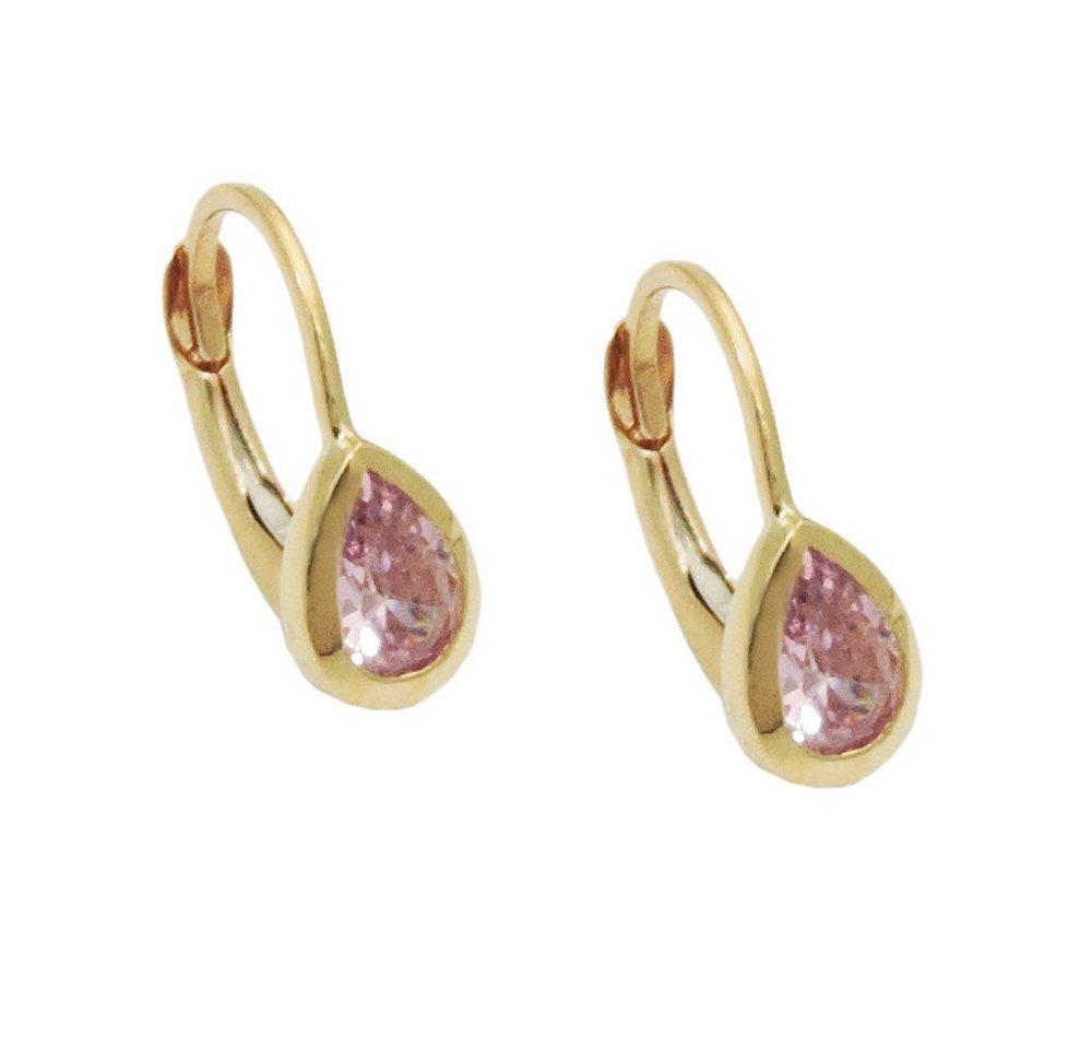 Schmuck Krone Paar Ohrhänger Brisur Ohrringe Ohrschmuck Tropfenform Zirkonia pink 375 Gold Gelbgold, Gold 375 von Schmuck Krone