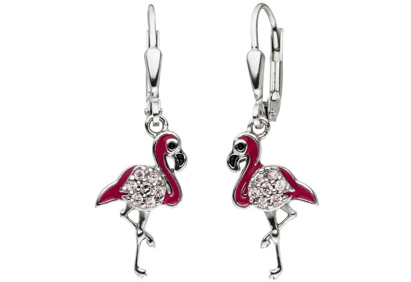 Schmuck Krone Paar Ohrhänger Kinder-Boutons Ohrhänger, Flamingo mit rosa Zirkonia, Lackeinlagen, 925 Silber, Silber 925 von Schmuck Krone