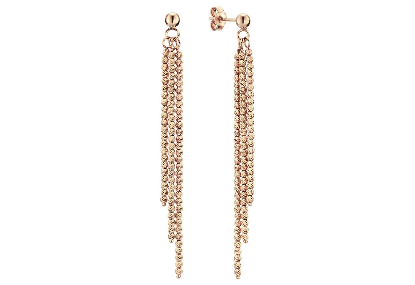 Schmuck Krone Paar Ohrhänger Ohrhänger 60mm Kügelchen 3-reihig 585 Rotgold, Gold 585 von Schmuck Krone