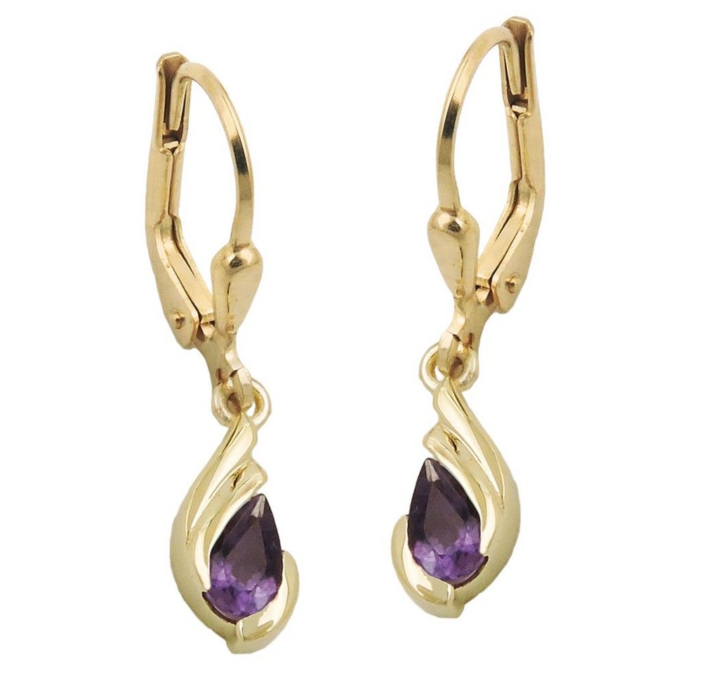 Schmuck Krone Paar Ohrhänger Ohrhänger Brisur Tropfen aus Amethyst lila violett 375 Gold Gelbgold Ohrringe von Schmuck Krone