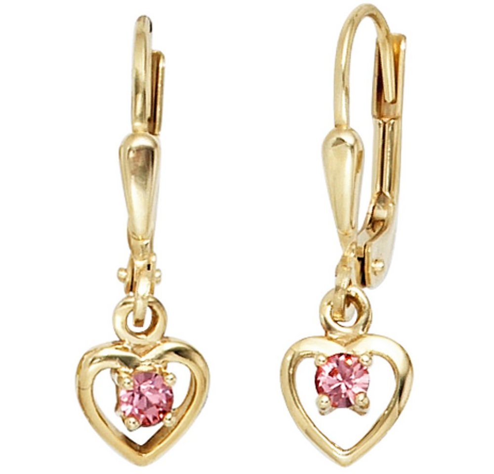 Schmuck Krone Paar Ohrhänger Ohrhänger Herzen mit Glassteinen, 333 Gold, Gold 333 Schmuck Krone Paar Ohrhänger Ohrhänger Herzen mit Glassteinen, 333 Gold, Gold 333 von Schmuck Krone
