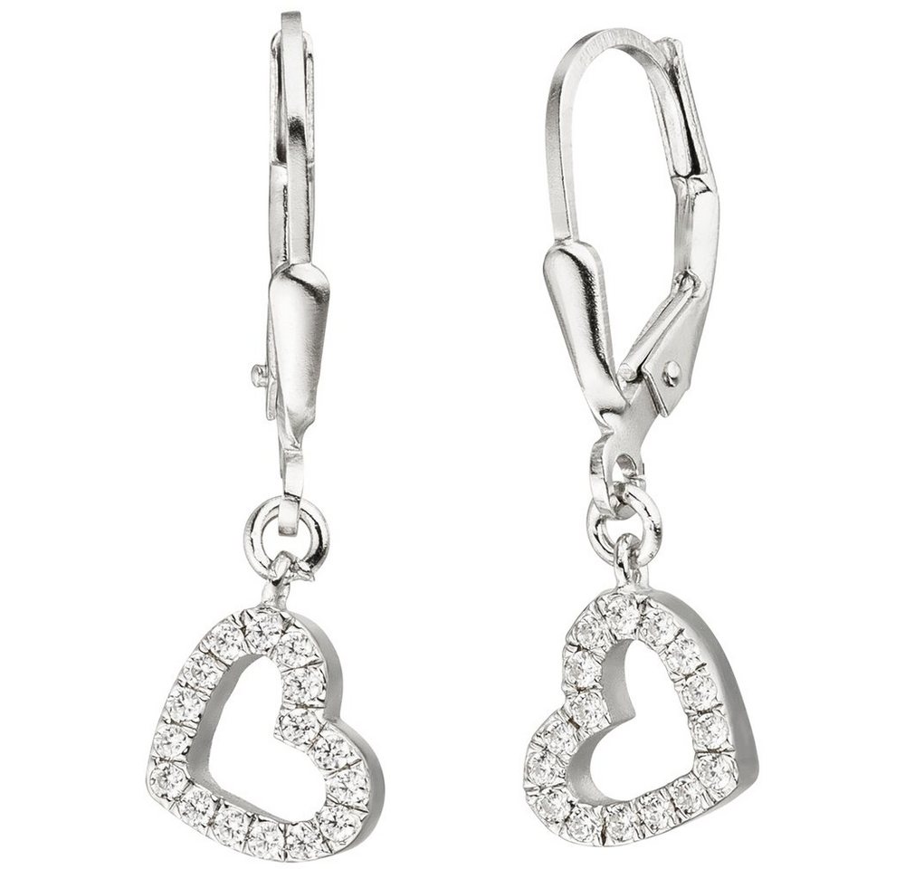 Schmuck Krone Paar Ohrhänger Ohrhänger Ohrringe Boutons Brisur Herzen Herzchen weiße Zirkonia 925 Silber, Silber 925 von Schmuck Krone