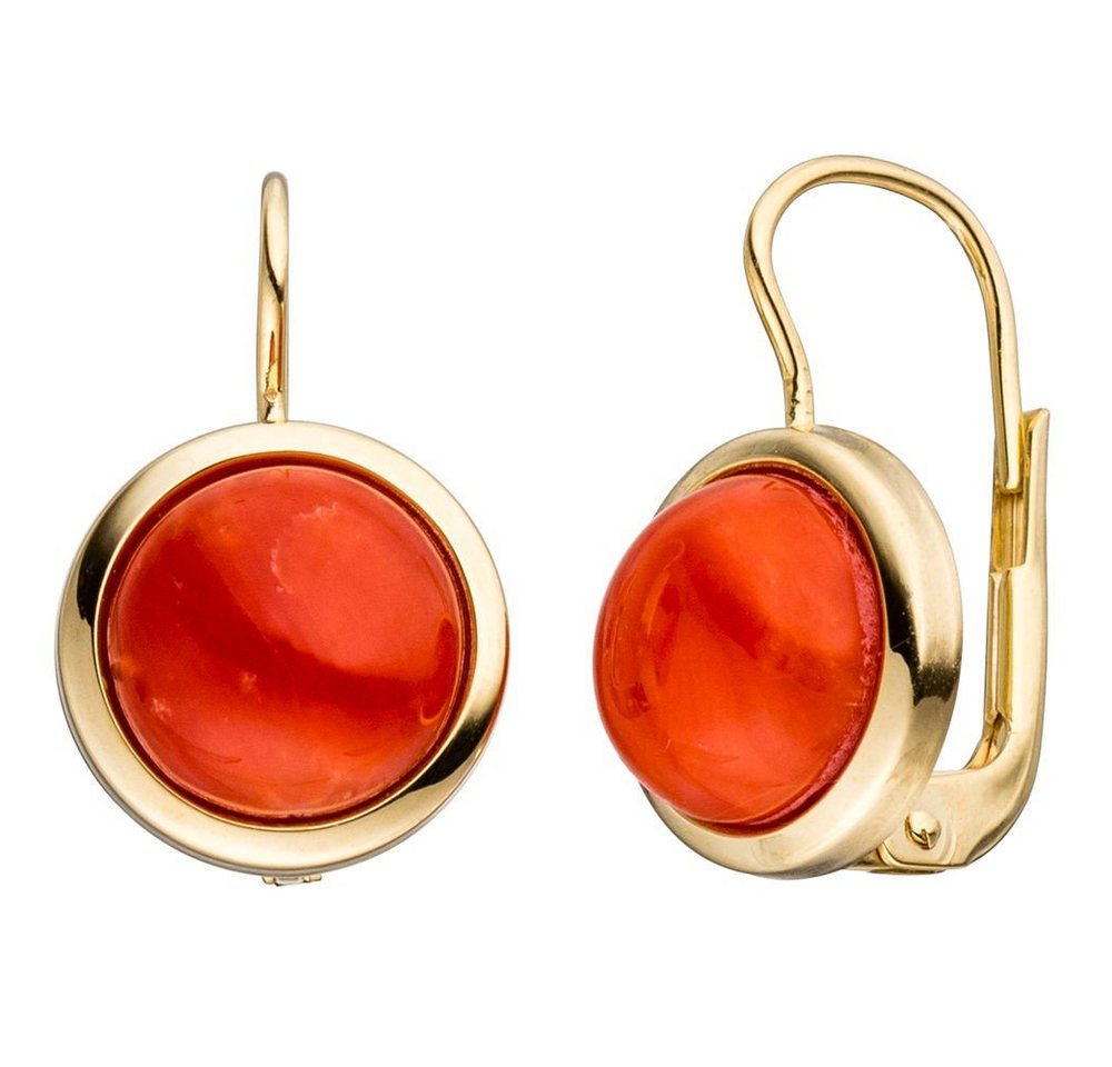 Schmuck Krone Paar Ohrhänger Ohrringe Boutons Ohrhänger mit Korallen rot Halbkugel 333 Gold Gelbgold Damen, Gold 333 von Schmuck Krone