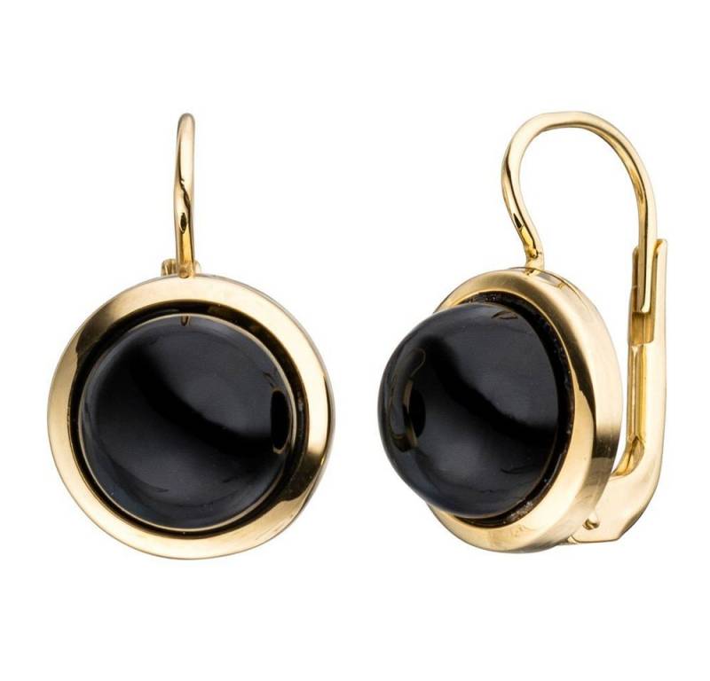 Schmuck Krone Paar Ohrhänger Ohrringe Boutons Ohrhänger mit Onyx schwarz Halbkugel 333 Gold Gelbgold, Gold 333 von Schmuck Krone