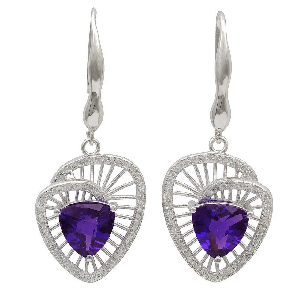 Schmuck Krone Paar Ohrhänger Ohrringe Ohrhänger Amethyst lila violett & 114 Zirkonia weiß 925 Silber Damen, Silber 925 von Schmuck Krone