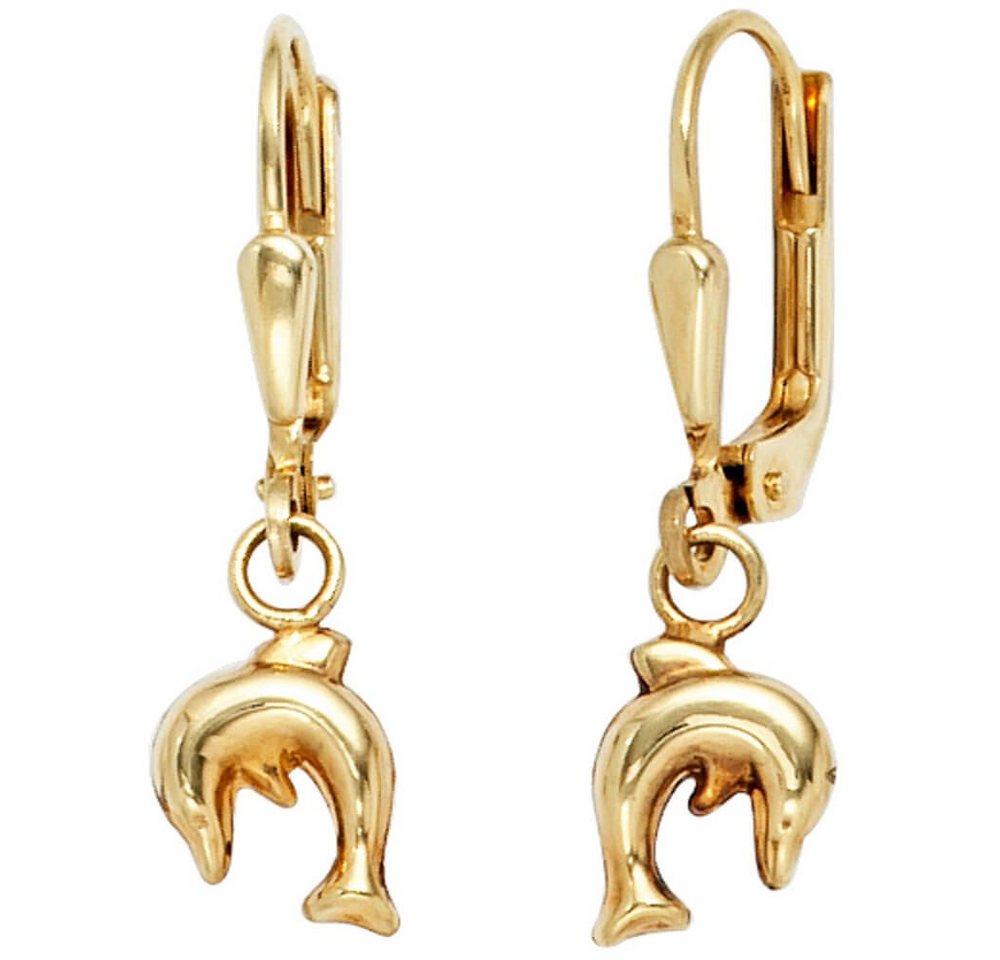 Schmuck Krone Paar Ohrhänger Ohrringe Ohrhänger Boutons Delfin springende Delfine 333 Gold Gelbgold, Gold 333 von Schmuck Krone