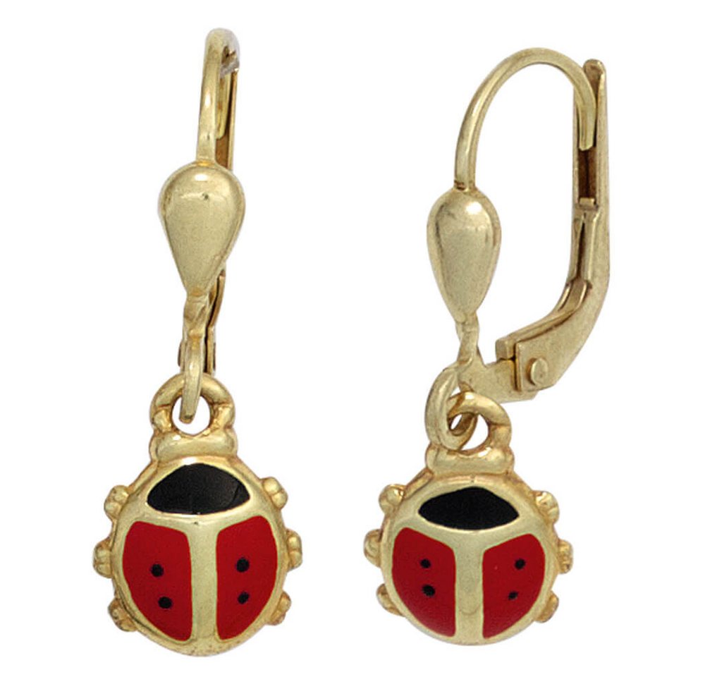 Schmuck Krone Paar Ohrhänger Ohrringe Ohrhänger Boutons Marienkäfer 333 Gold Gelbgold schwarz rot Kinder, Gold 333 von Schmuck Krone