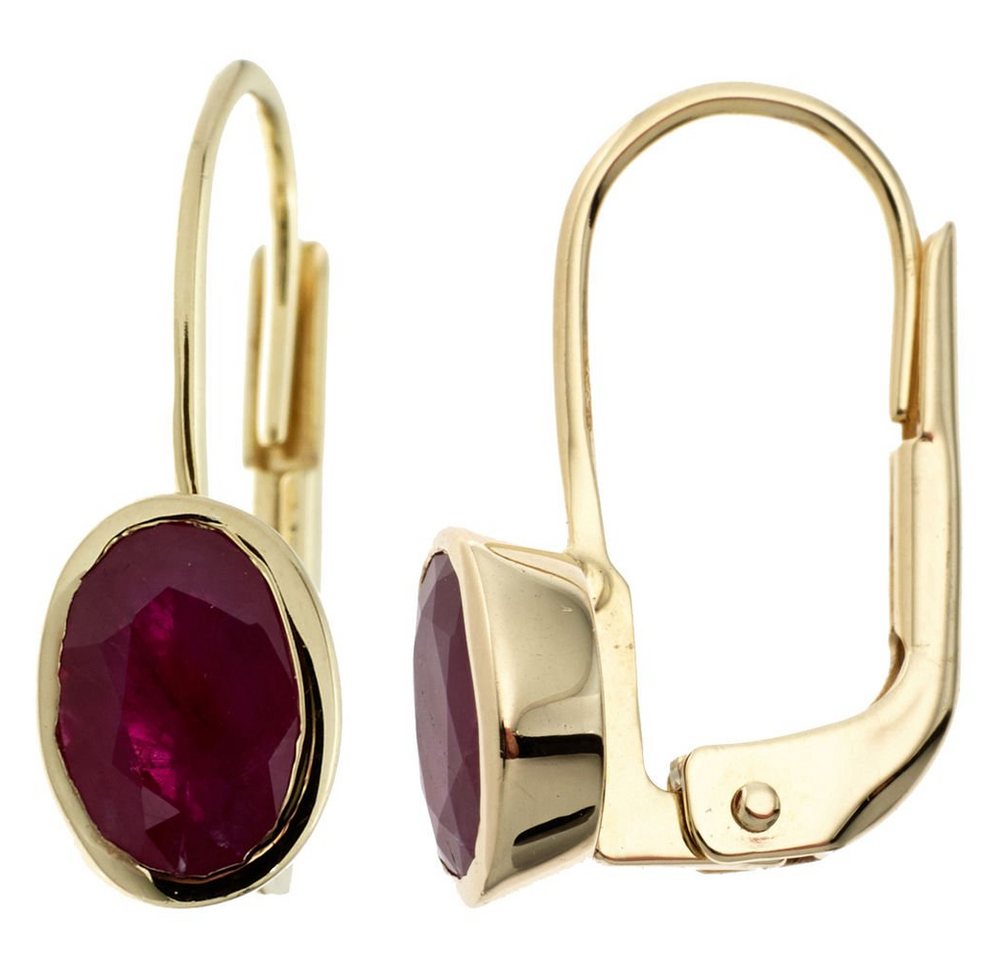 Schmuck Krone Paar Ohrhänger Ohrringe Ohrhänger Boutons Rubin rot oval 333 Gold Gelbgold Ohrschmuck, Gold 333 von Schmuck Krone