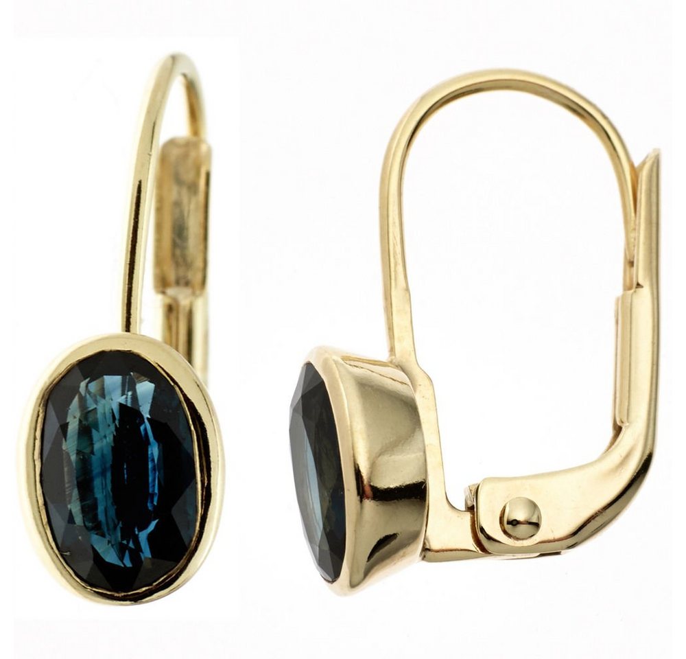 Schmuck Krone Paar Ohrhänger Ohrringe Ohrhänger Boutons Saphir blau oval 333 Gold Gelbgold schlicht, Gold 333 von Schmuck Krone