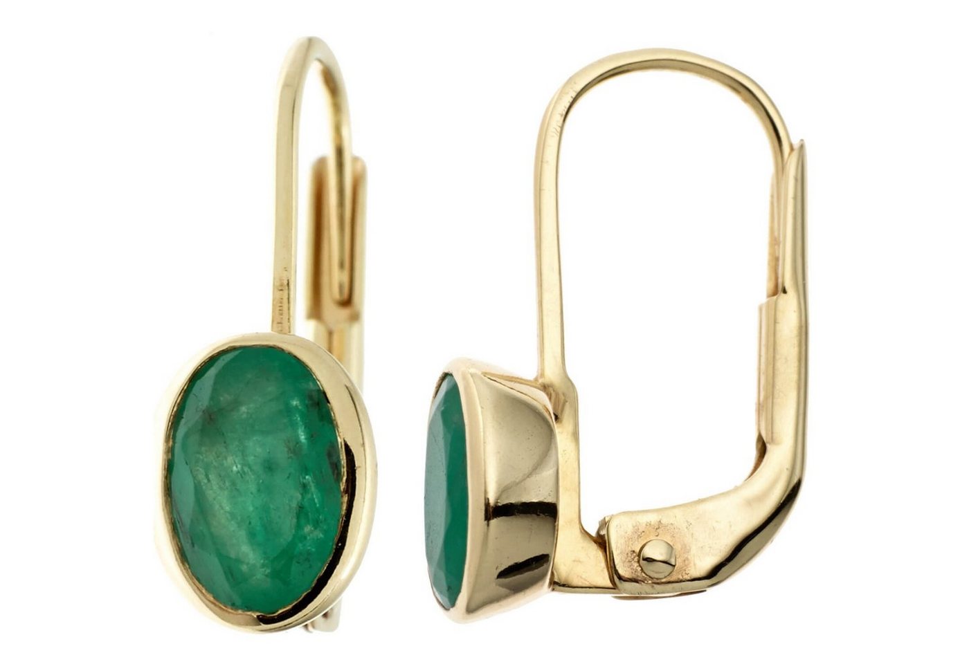 Schmuck Krone Paar Ohrhänger Ohrringe Ohrhänger Boutons Smaragd grün oval 333 Gold Gelbgold schlicht, Gold 333 von Schmuck Krone