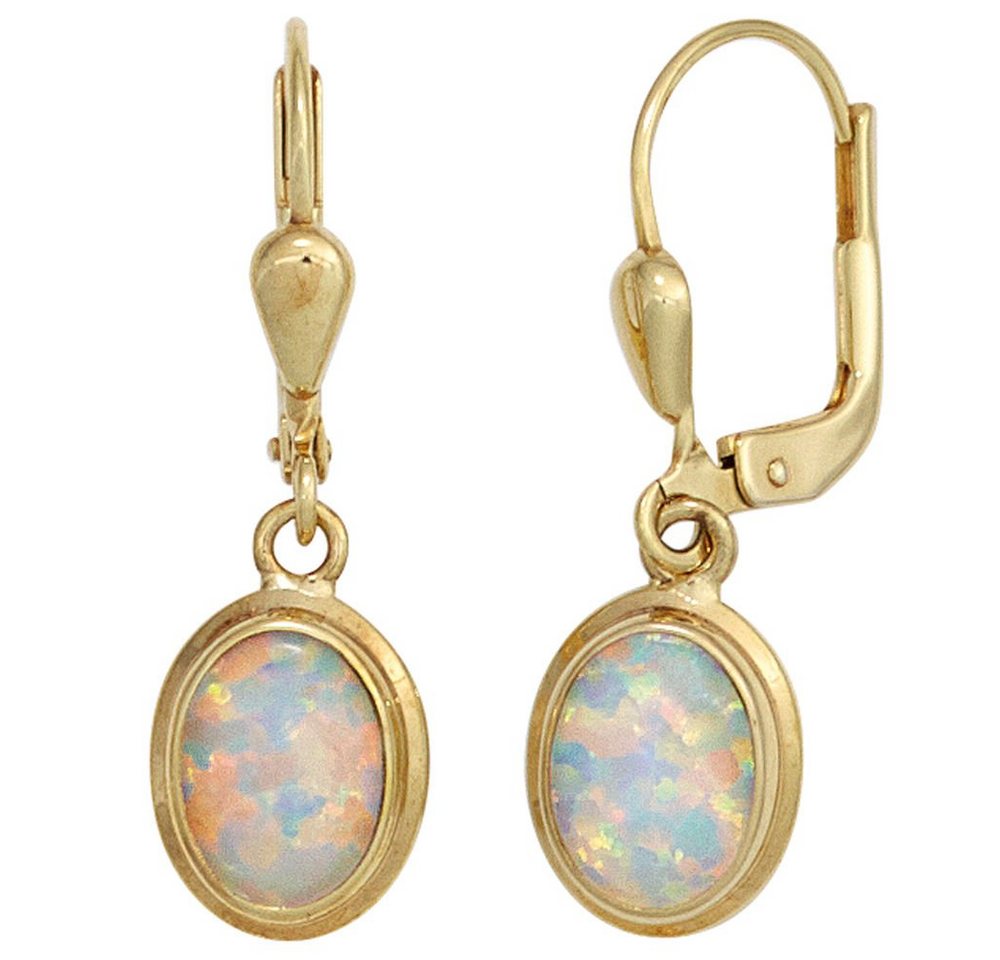 Schmuck Krone Paar Ohrhänger Ohrringe Ohrhänger Boutons mit Opal oval 333 Gold Gelbgold Ohrschmuck Damen, Gold 333 von Schmuck Krone