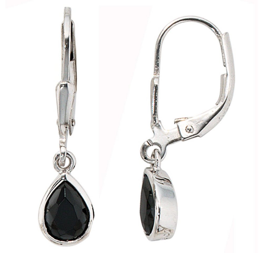 Schmuck Krone Paar Ohrhänger Ohrringe Ohrhänger Boutons mit Zirkonia Tropfen schwarz 925 Silber Damen, Silber 925 von Schmuck Krone