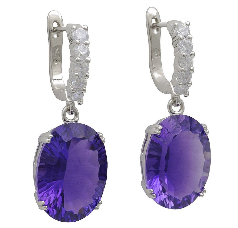 Schmuck Krone Paar Ohrhänger Ohrringe Ohrhänger Brisur mit Amethyst oval & 10 Zirkonia 925 Silber Damen, Silber 925 von Schmuck Krone