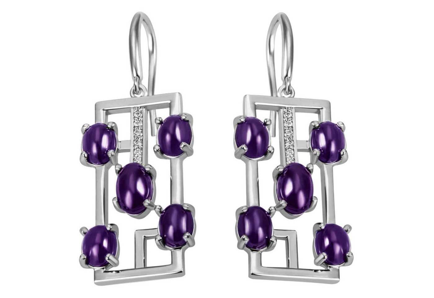 Schmuck Krone Paar Ohrhänger Ohrringe Ohrhänger Rechteck 10 Amethyste lila & 12 Zirkonia weiß 925 Silber, Silber 925 von Schmuck Krone