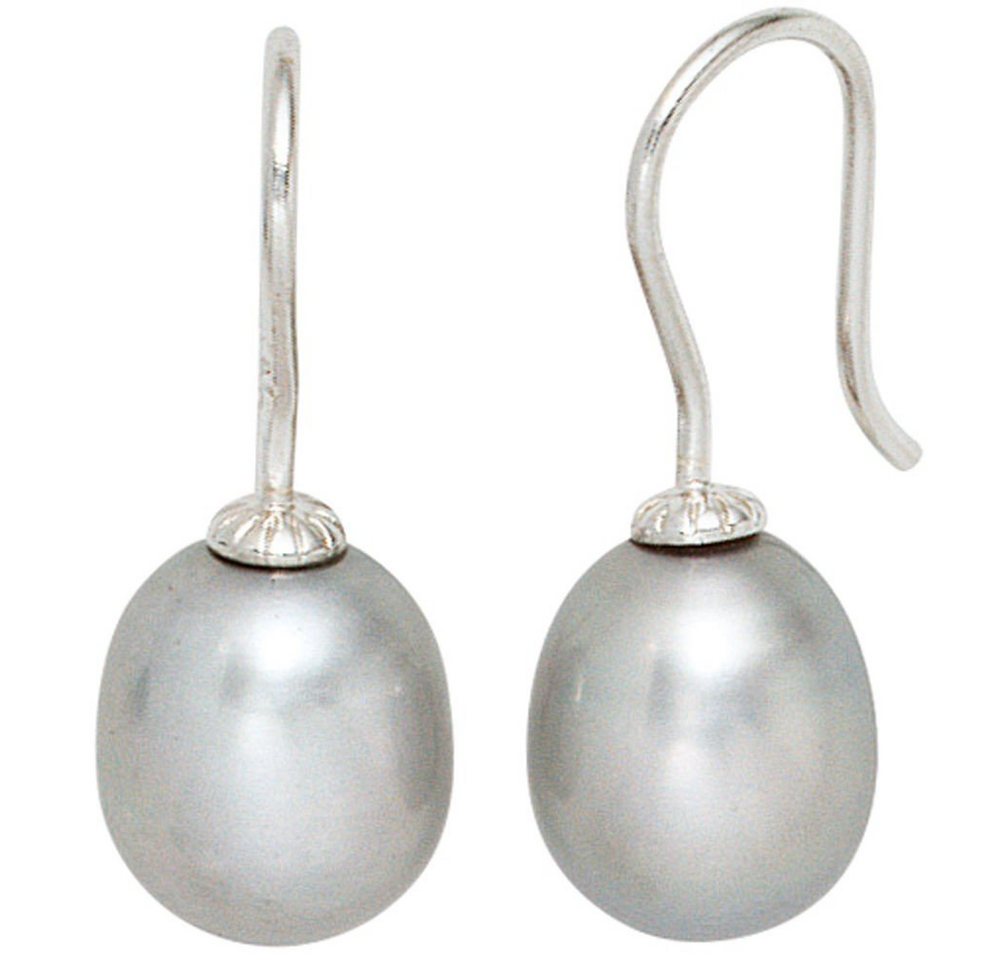 Schmuck Krone Paar Ohrhänger Ohrringe Ohrschmuck Ohrhaken mit Süßwasser Perlen grau 925 Silber, Silber 925 von Schmuck Krone