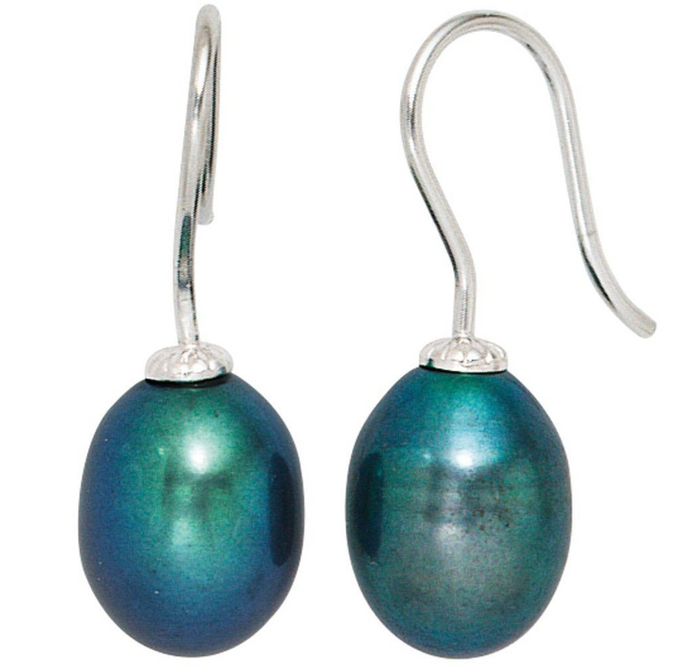 Schmuck Krone Paar Ohrhänger Ohrringe mit Süßwasser Perlen Grünton 925 Silber, Silber 925 von Schmuck Krone