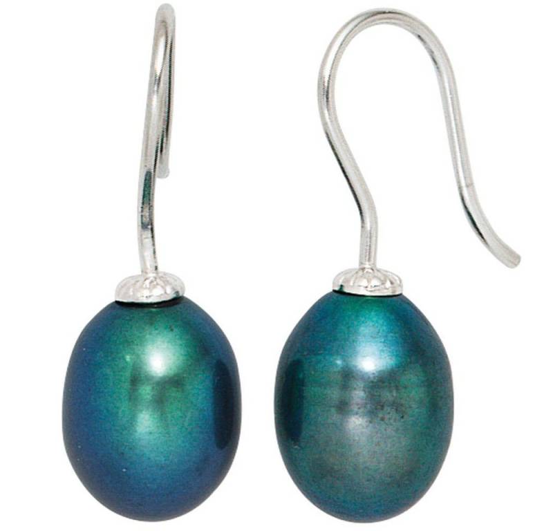 Schmuck Krone Paar Ohrhänger Ohrringe mit Süßwasser Perlen Grünton 925 Silber, Silber 925 von Schmuck Krone