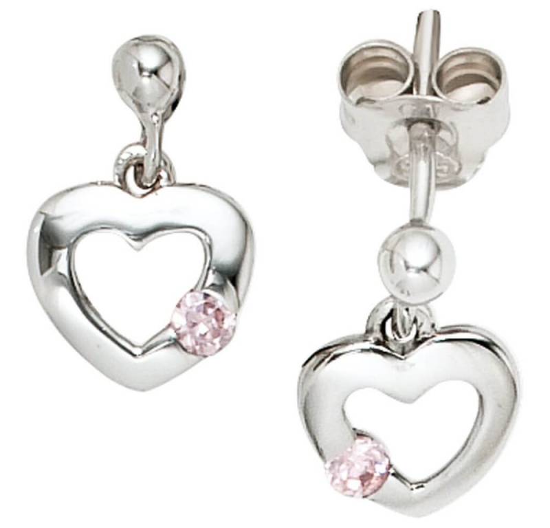 Schmuck Krone Paar Ohrhänger Ohrstecker Stecker Ohrringe Herz Herzen mit Zirkonia rose 925 Silber, Silber 925 von Schmuck Krone