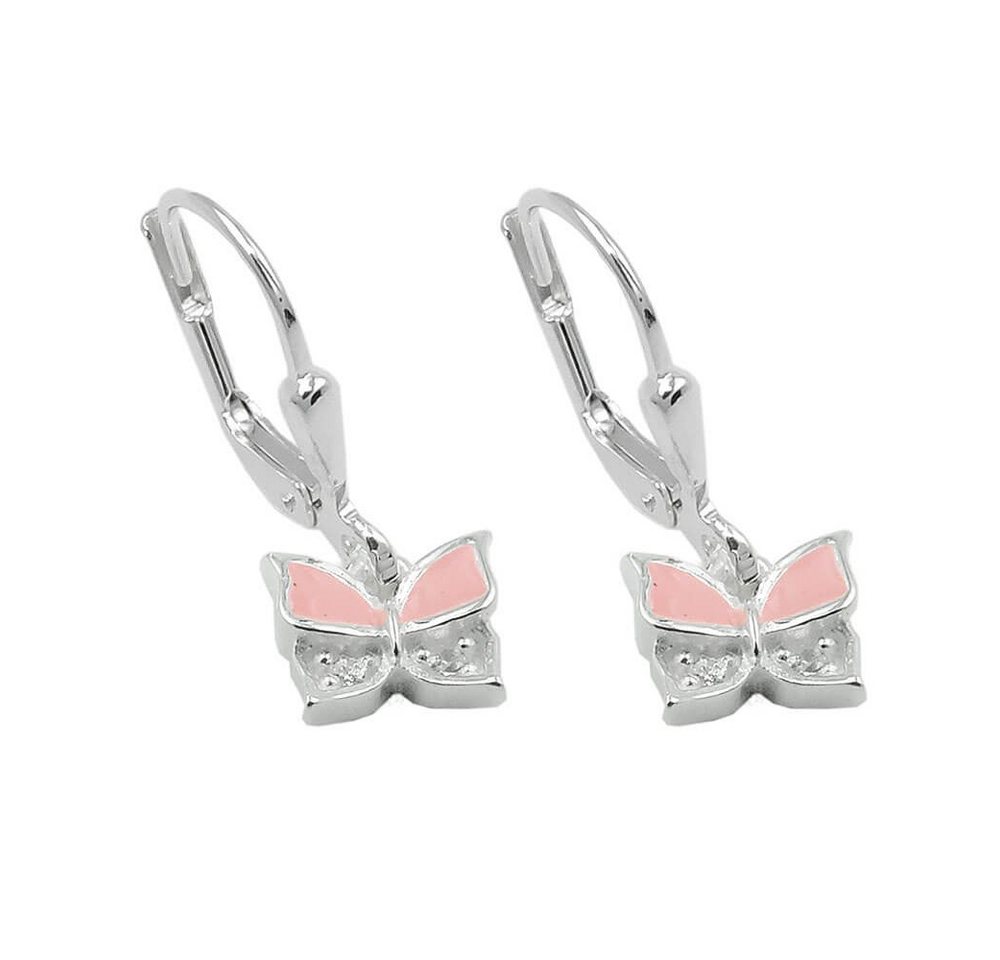 Schmuck Krone Paar Ohrhänger Paar Ohrhänger 19x6mm Schmetterlinge rosa lackiert Zirkonia 925 Silber Kinder, Silber 925 von Schmuck Krone