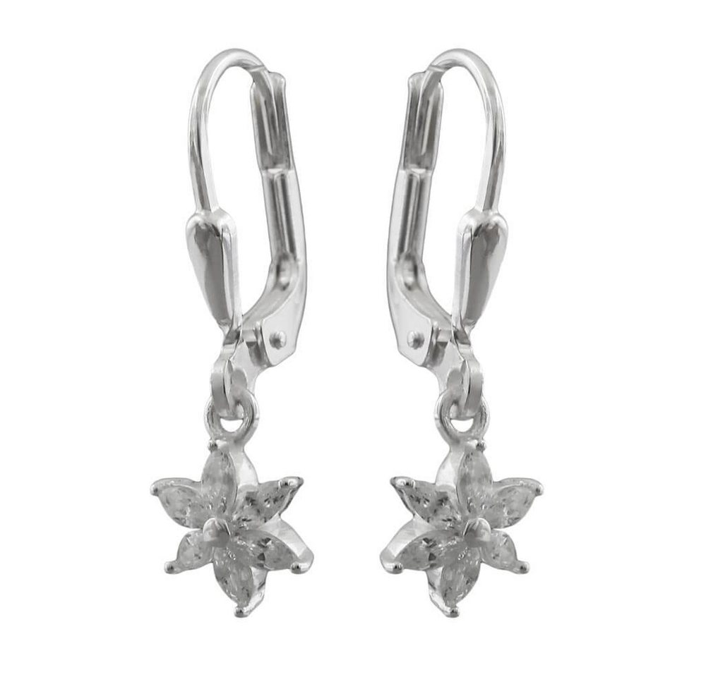 Schmuck Krone Paar Ohrhänger Paar Ohrhänger Ohrringe 23x6mm Blume oder Stern Zirkonia 925 Silber Kinder, Silber 925 von Schmuck Krone