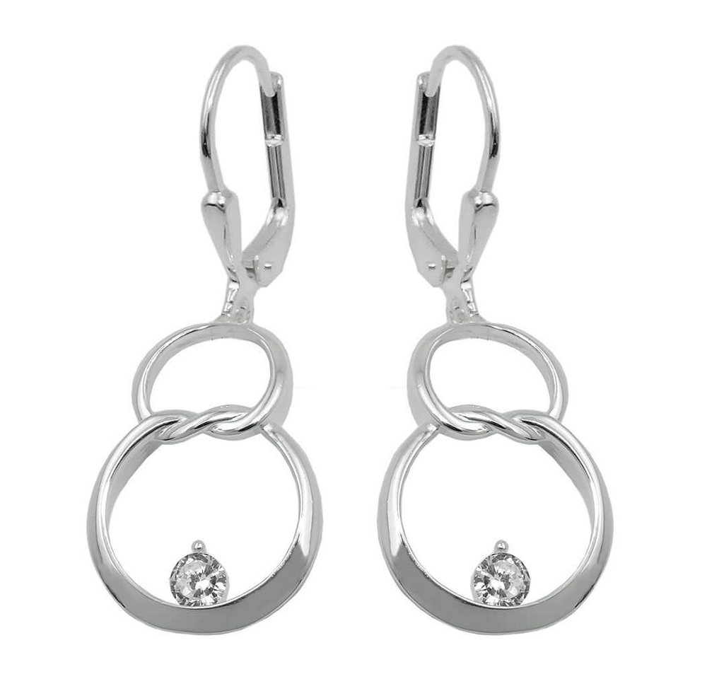 Schmuck Krone Paar Ohrhänger Paar Ohrringe Ohrhänger 36x13mm Doppelkreis 8 Acht mit Zirkonia 925 Silber, Silber 925 von Schmuck Krone