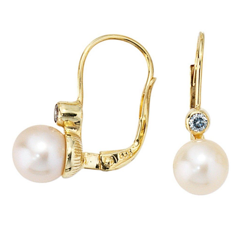 Schmuck Krone Paar Ohrhänger Ohrringe mit Perlen & Zirkonia, 333 Gold, Gold 333 Schmuck Krone Paar Ohrhänger Ohrringe mit Perlen & Zirkonia, 333 Gold, Gold 333 von Schmuck Krone