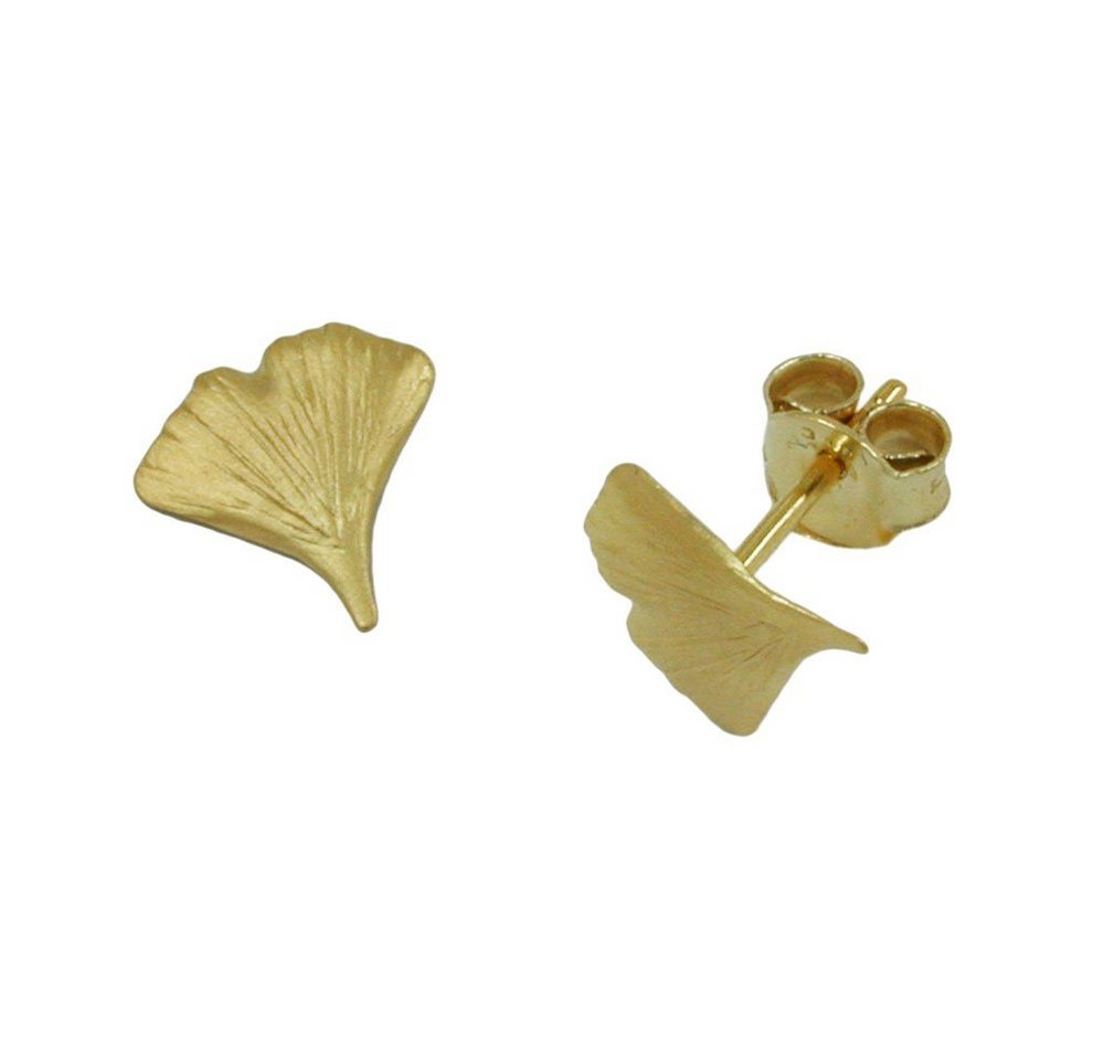 Schmuck Krone Paar Ohrstecker Ginkgoblatt - Damen Ohrstecker Stecker 375 Gelbgold matt Ohrschmuck, Gold 375 von Schmuck Krone