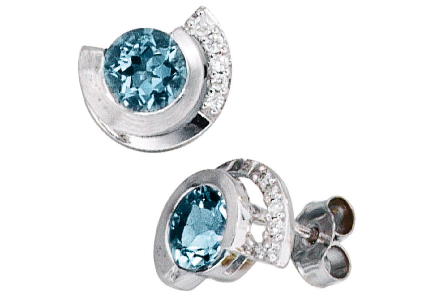Schmuck Krone Paar Ohrstecker Ohrstecker, Aquamarin, Brillanten, 585 Weißgold, Gold 585 von Schmuck Krone