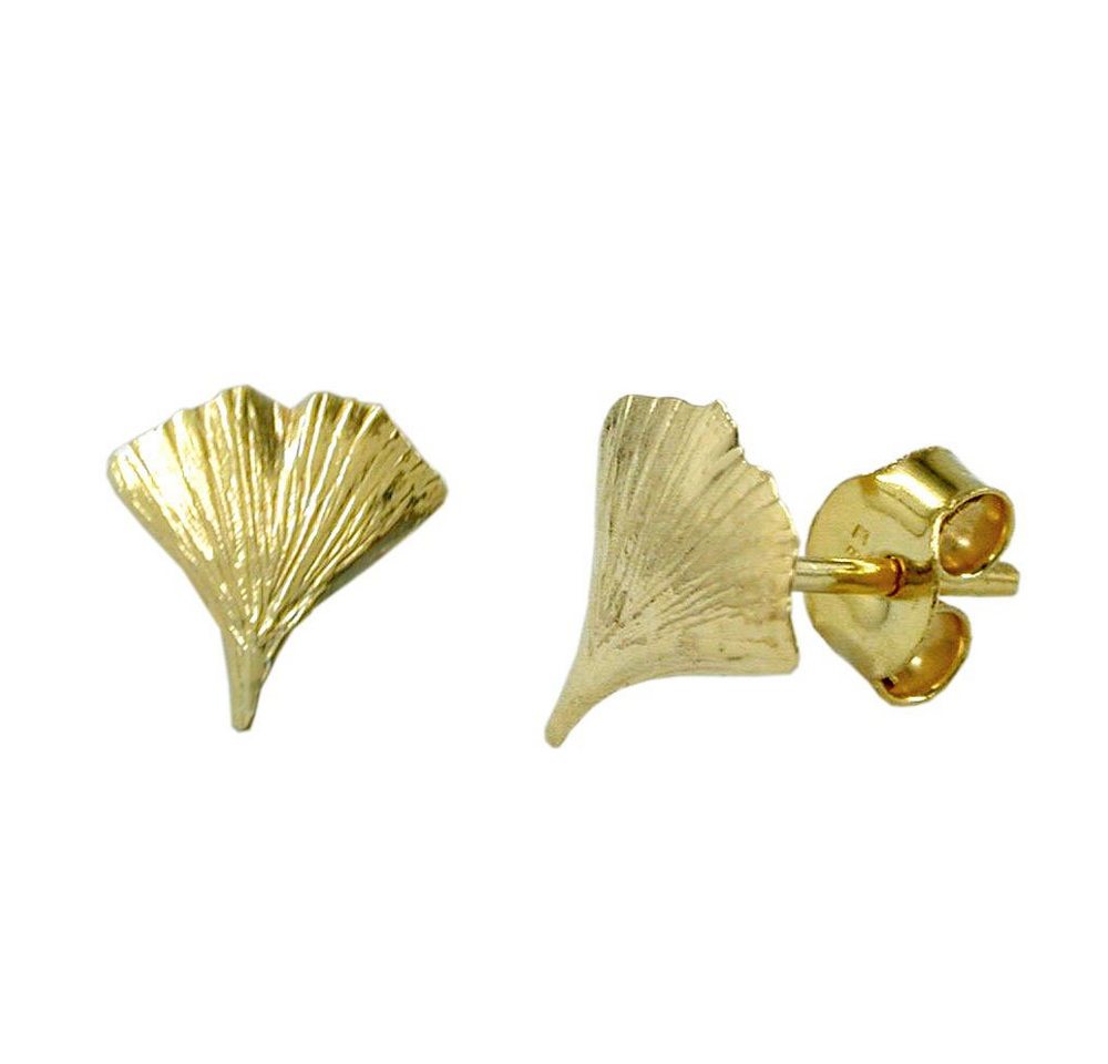 Schmuck Krone Paar Ohrstecker Ohrstecker Ohrringe Ginkgoblatt mit Struktur glänzend 375 Gold Gelbgold, Gold 375 von Schmuck Krone