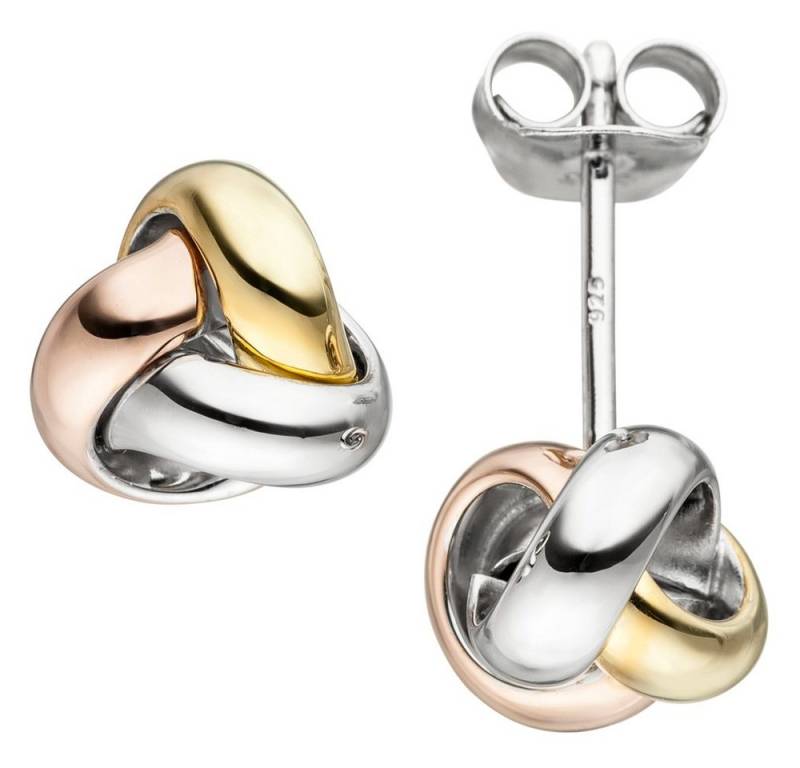 Schmuck Krone Paar Ohrstecker Ohrstecker Ohrringe Knoten aus 925 Silber Gelbgold Rotgold vergoldet tricolor, Silber 925 von Schmuck Krone