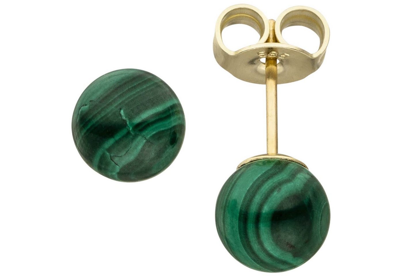 Schmuck Krone Paar Ohrstecker Ohrstecker Ohrringe Kugel aus grünen Malachite 6mm 585 Gold Gelbgold Ohrschmuck, Gold 585 von Schmuck Krone