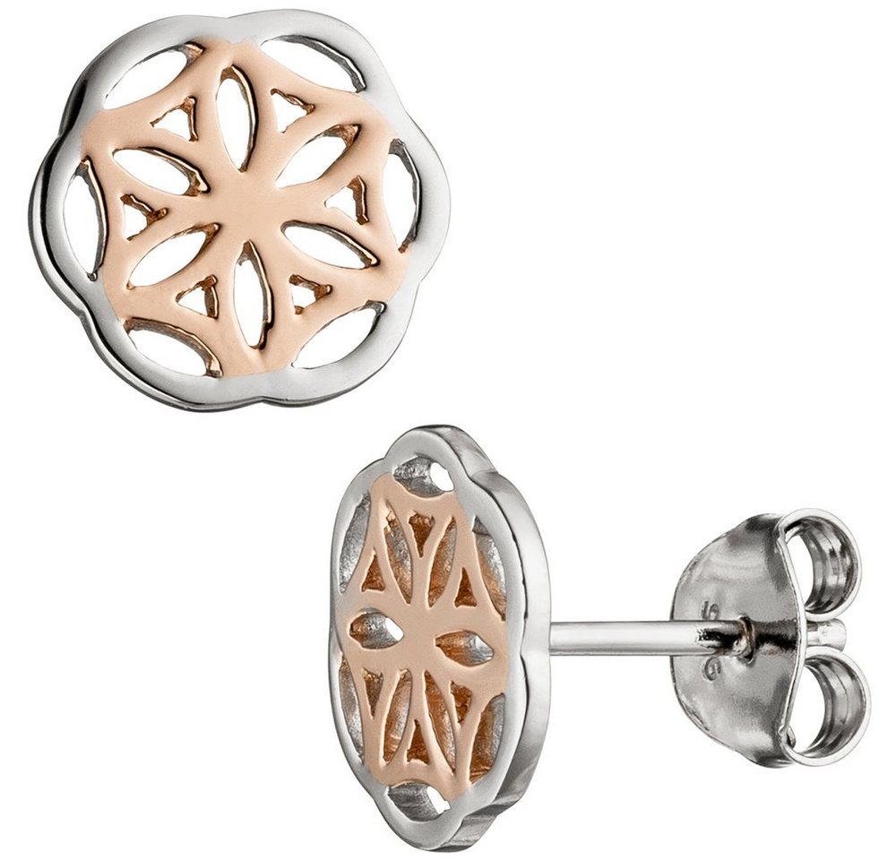 Schmuck Krone Paar Ohrstecker Ohrstecker Blume mit Muster, 925 Silber vergoldet, Silber 925 von Schmuck Krone