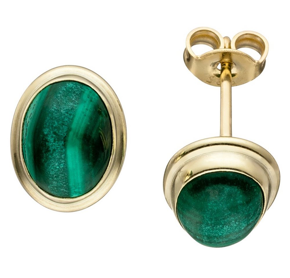 Schmuck Krone Paar Ohrstecker Ohrstecker Ohrringe Ohrschmuck ovale Malachite grün 585 Gold Gelbgold Damen, Gold 585 von Schmuck Krone