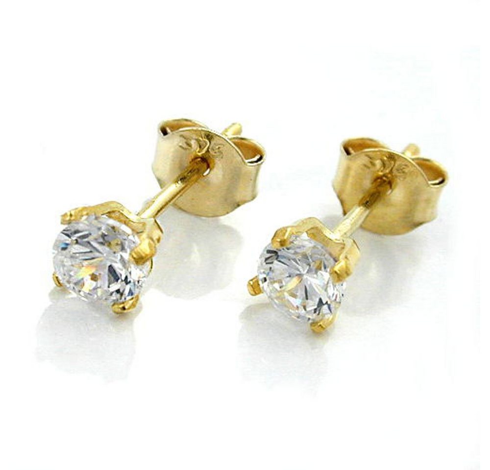 Schmuck Krone Paar Ohrstecker Ohrstecker Ohrschmuck, 4mm weiße Zirkonia, Solitär, 375 Gold Gelbgold, Gold 375 von Schmuck Krone