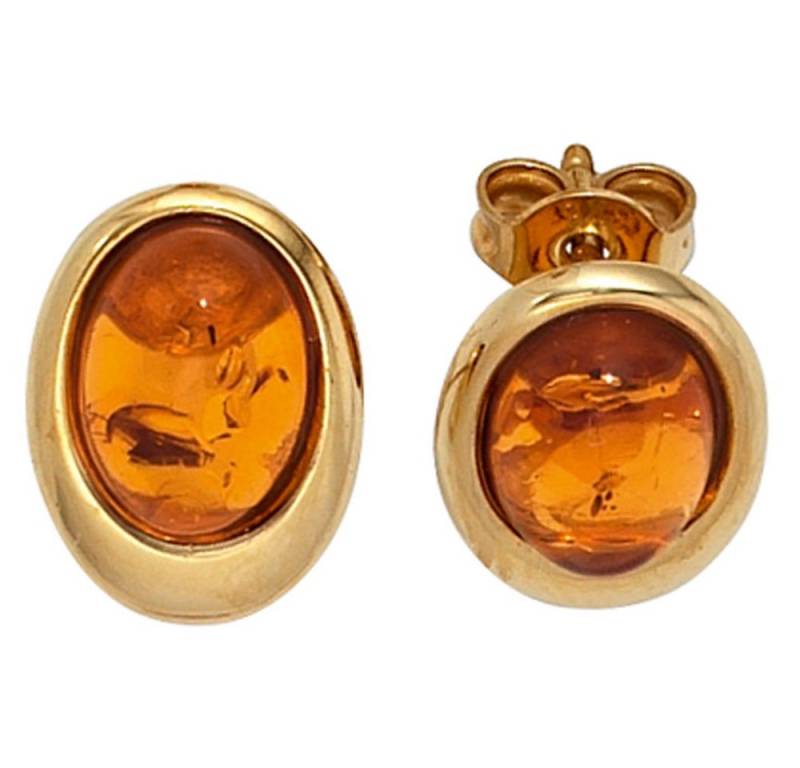 Schmuck Krone Paar Ohrstecker Ohrstecker Stecker Bernstein orange-braun 375 Gold Gelbgold Ohrschmuck, Gold 375 von Schmuck Krone